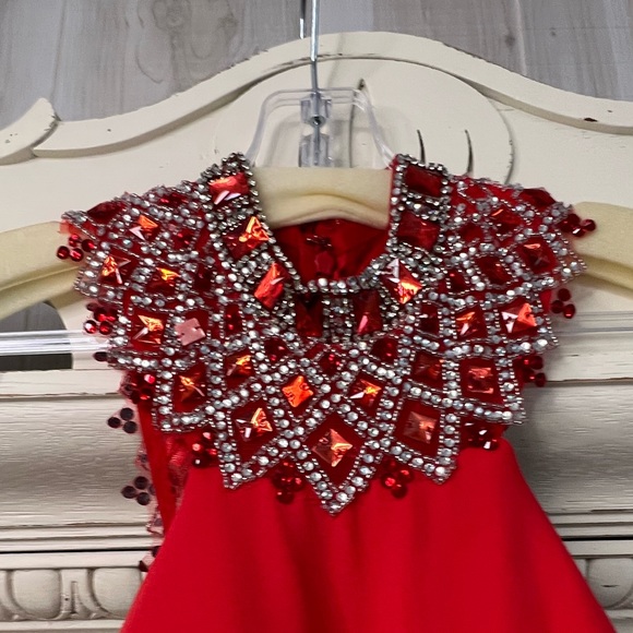 Red Halter Sequin Beaded Dress - Picture 4 of 9